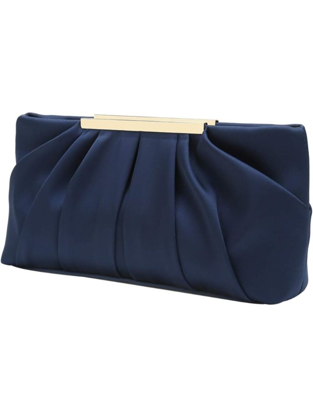 Women's Navy Blue Clutch Evening Bag Elegant Pleated Satin Formal Classy Purse